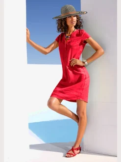 Robe d'été en pur lin avec encolure ronde et poches