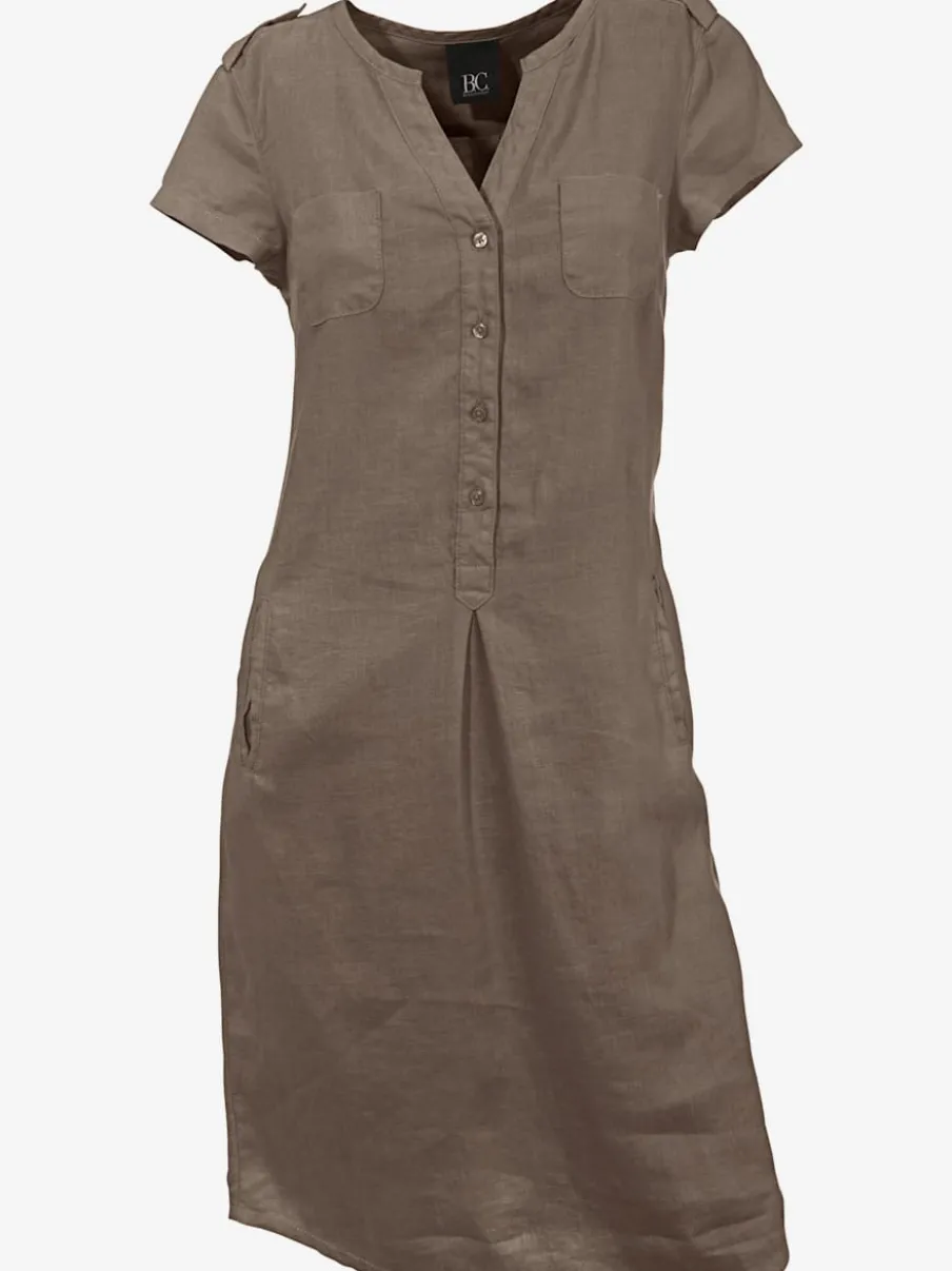 Robe d'été en pur lin avec encolure ronde et poches