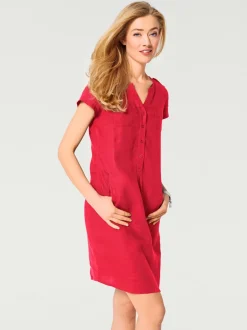 Robe d'été en pur lin avec encolure ronde et poches