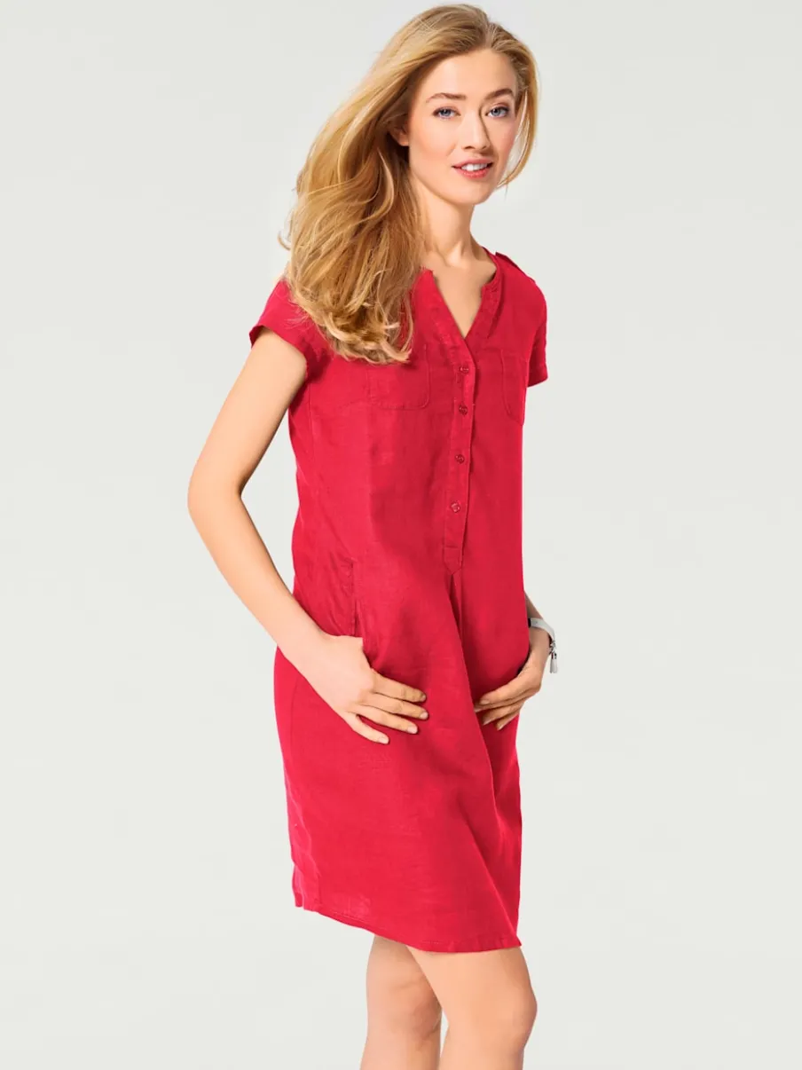 Robe d'été en pur lin avec encolure ronde et poches