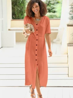 Robe d'été en viscose et lin à boutons classiques