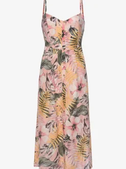 Robe d'été fleurie avec bretelles spaghetti et boutons