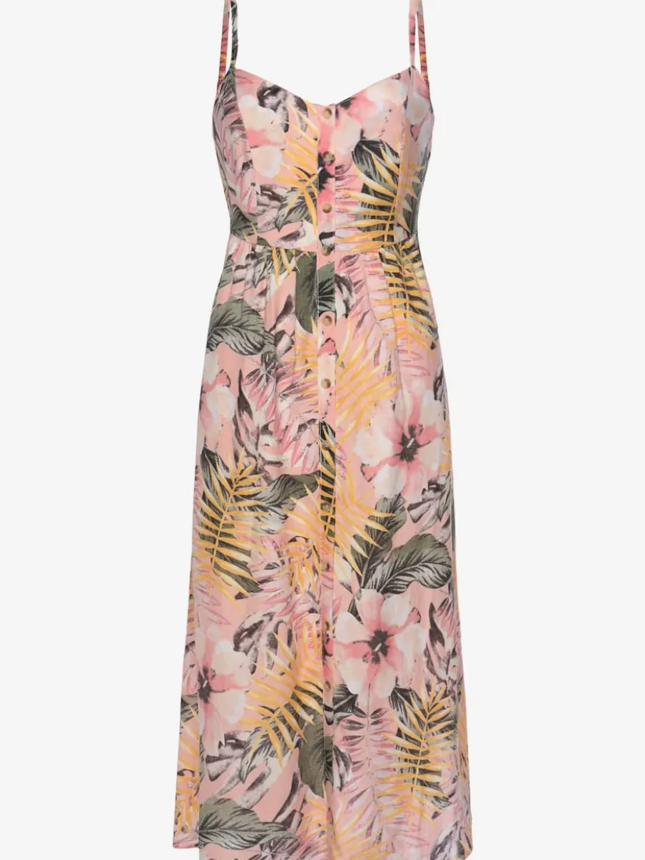 Robe d'été fleurie avec bretelles spaghetti et boutons