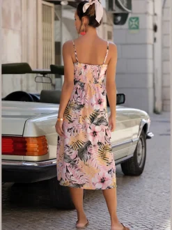 Robe d'été fleurie avec bretelles spaghetti et boutons
