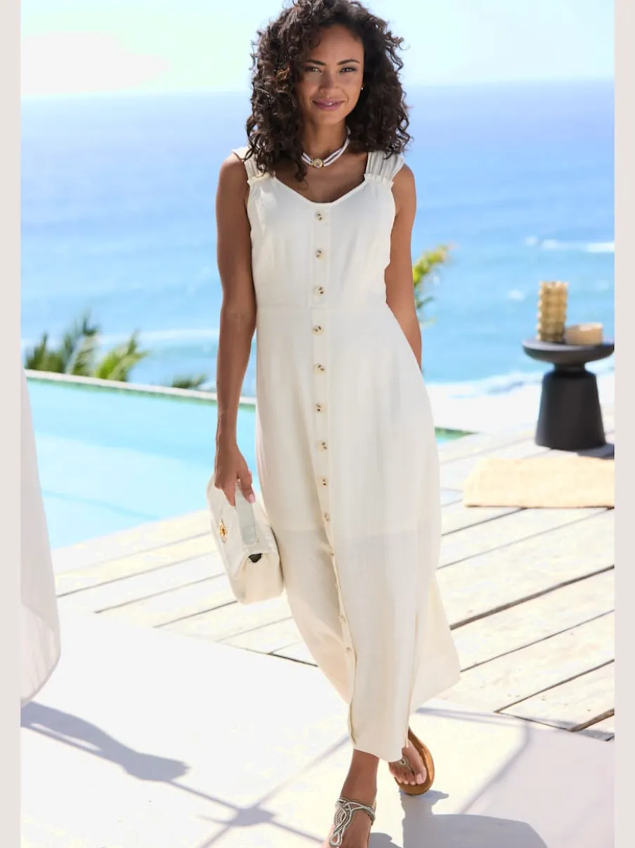Robe d'été imprimée avec encolure en V froncée