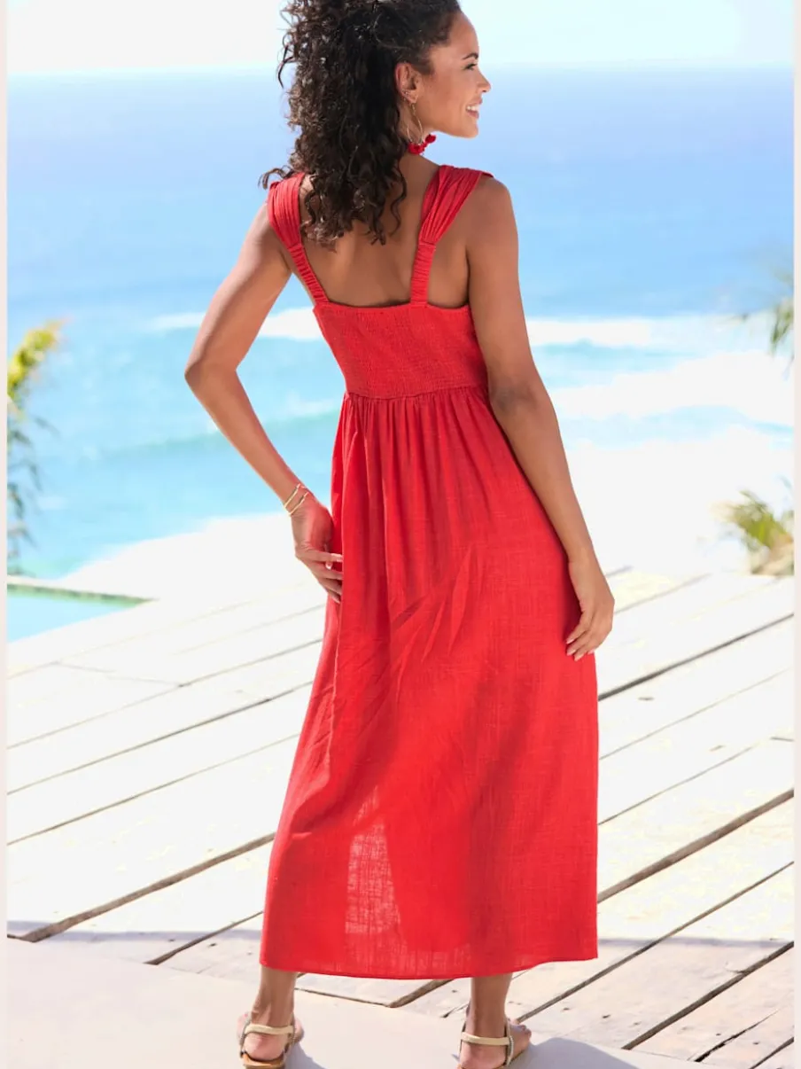 Robe d'été imprimée avec encolure en V froncée