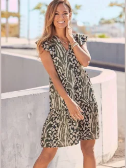 Robe d'été imprimée à encolure en V et manches chauve-souris
