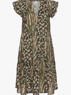 Robe d'été imprimée à encolure en V et manches chauve-souris