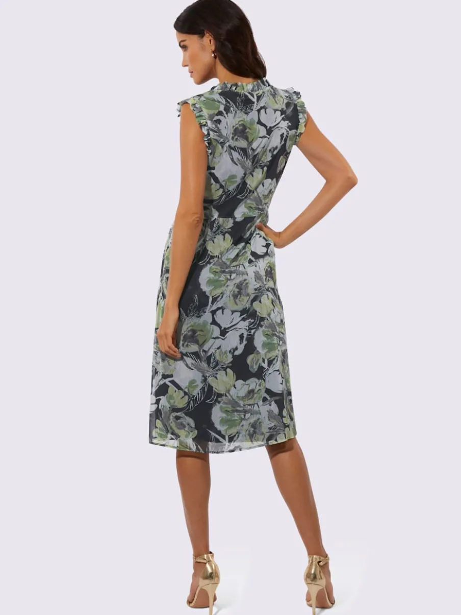 Robe d'été imprimée à encolure ronde et manches dentelle