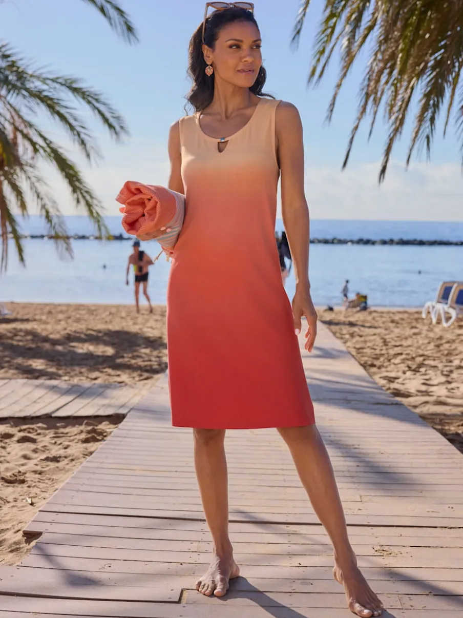 Robe d'été jersey fin avec col rond et coupe évasée