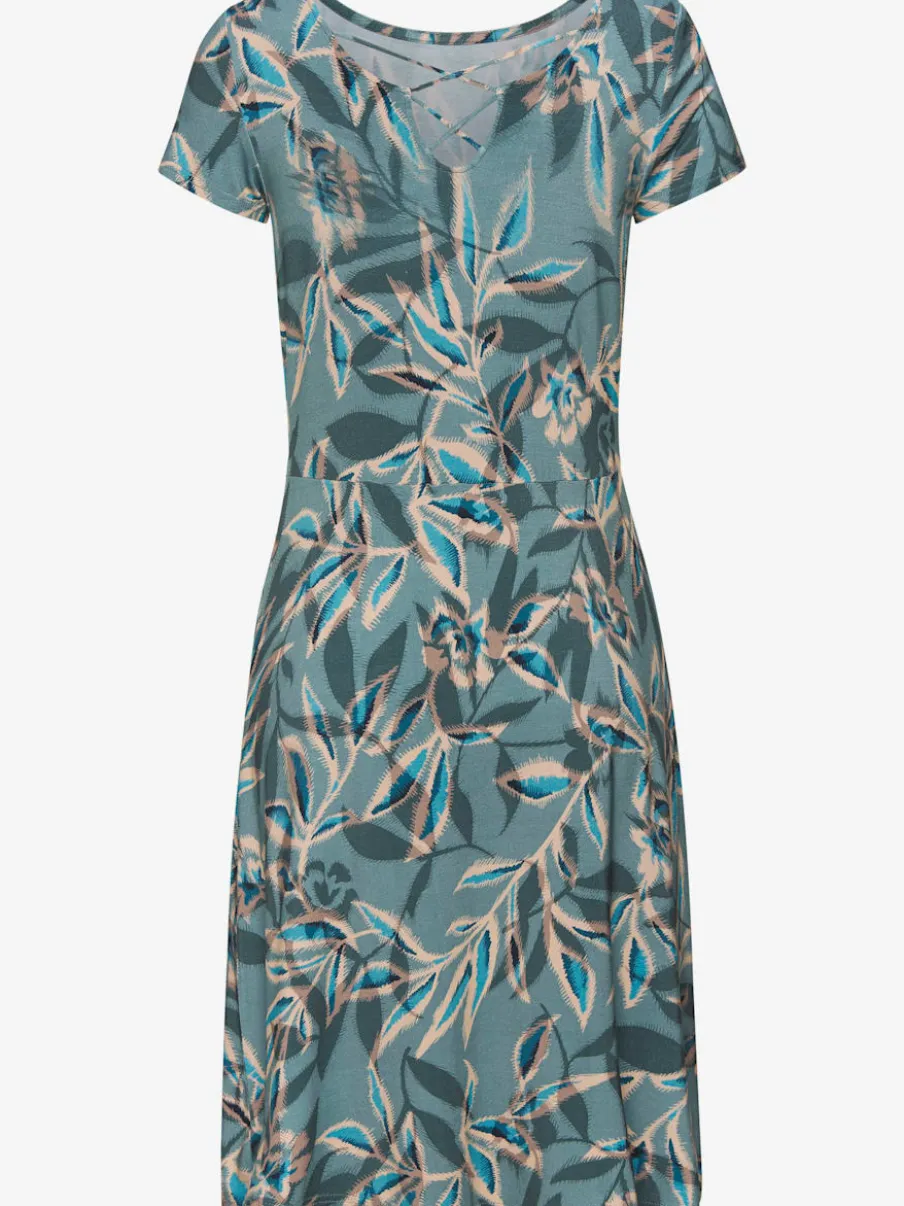 Robe d'été à laçage col manches courtes évasées