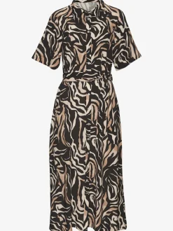 Robe d'été à petit col chemisier avec manches courtes et imprimé animalier