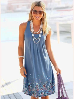 Robe d'été sans manches à motifs floraux avec détails plissés
