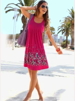 Robe d'été sans manches à motifs floraux avec détails plissés