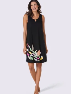 Robe d'été évasée à col rond avec imprimé feuilles