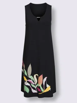 Robe d'été évasée à col rond avec imprimé feuilles