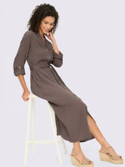 Robe en coton avec encolure en V et manches retroussables
