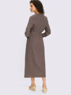Robe en coton avec encolure en V et manches retroussables