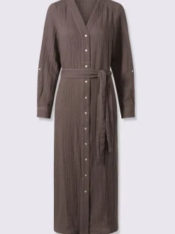 Robe en coton avec encolure en V et manches retroussables