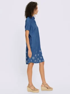 Robe en jean avec col chemise et broderie florale