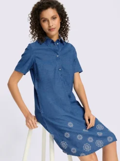 Robe en jean avec col chemise et broderie florale