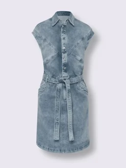 Robe en jean avec col chemise et manches courtes