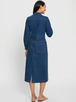 Robe en jean avec col chemise et fente arrière