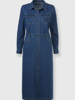 Robe en jean avec col chemise et fente arrière