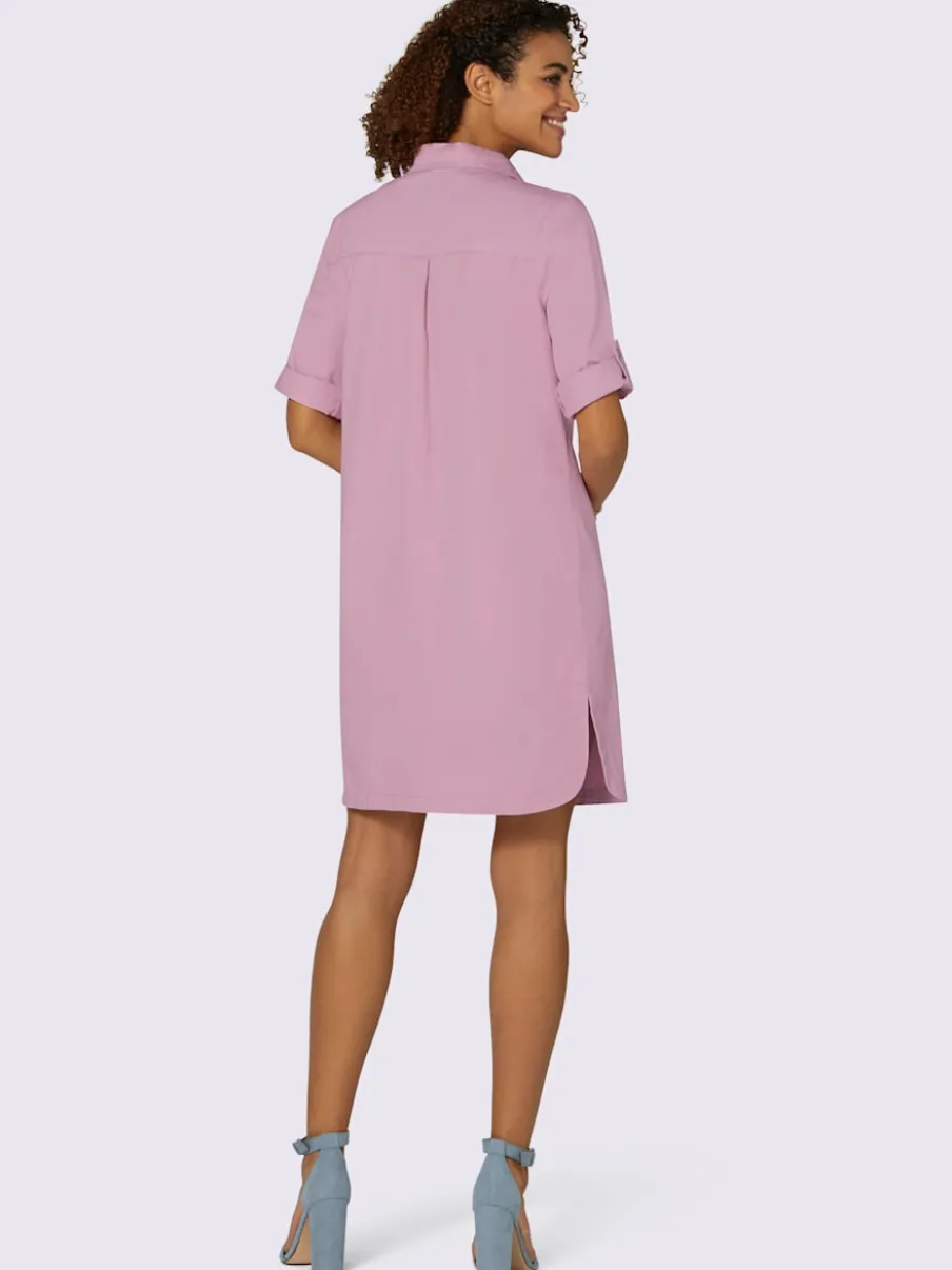 Robe en jean avec col chemise manches retroussables