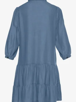Robe en jean avec col en V et manches 3/4 volants