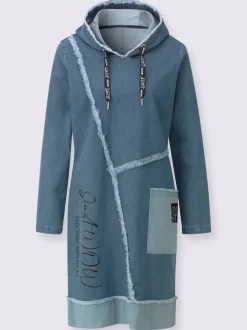 Robe en jean à capuche avec manches longues et poche avant