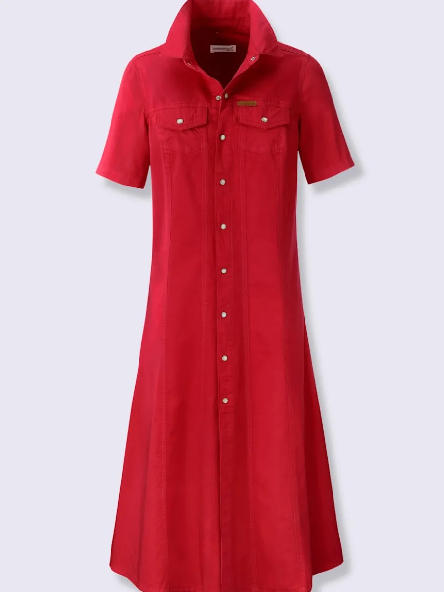 Robe en jean à col chemise et manches courtes avec poches poitrine