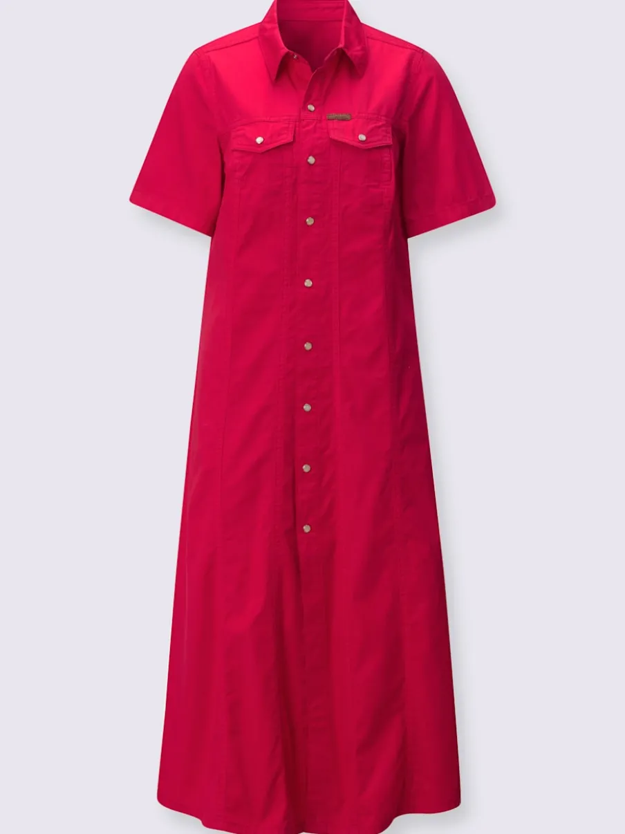 Robe en jean à col chemise et manches courtes avec poches poitrine