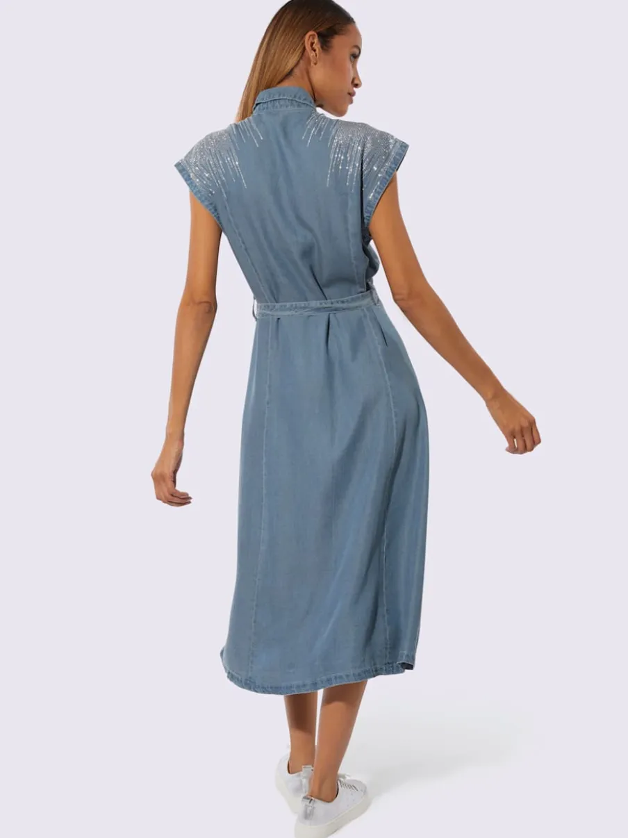 Robe en jean lyocell à col chemise mancherons