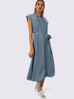 Robe en jean lyocell à col chemise mancherons