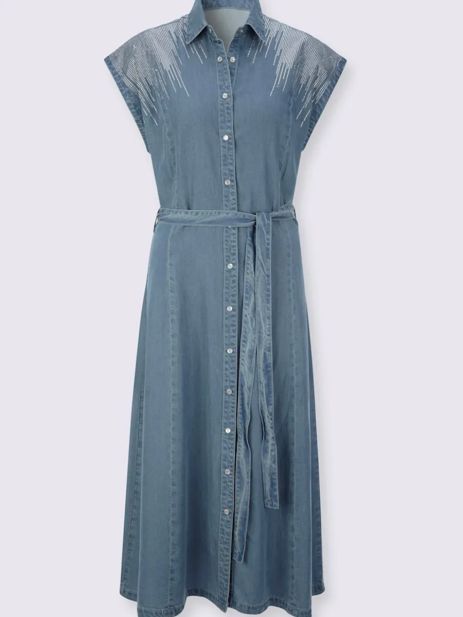 Robe en jean lyocell à col chemise mancherons
