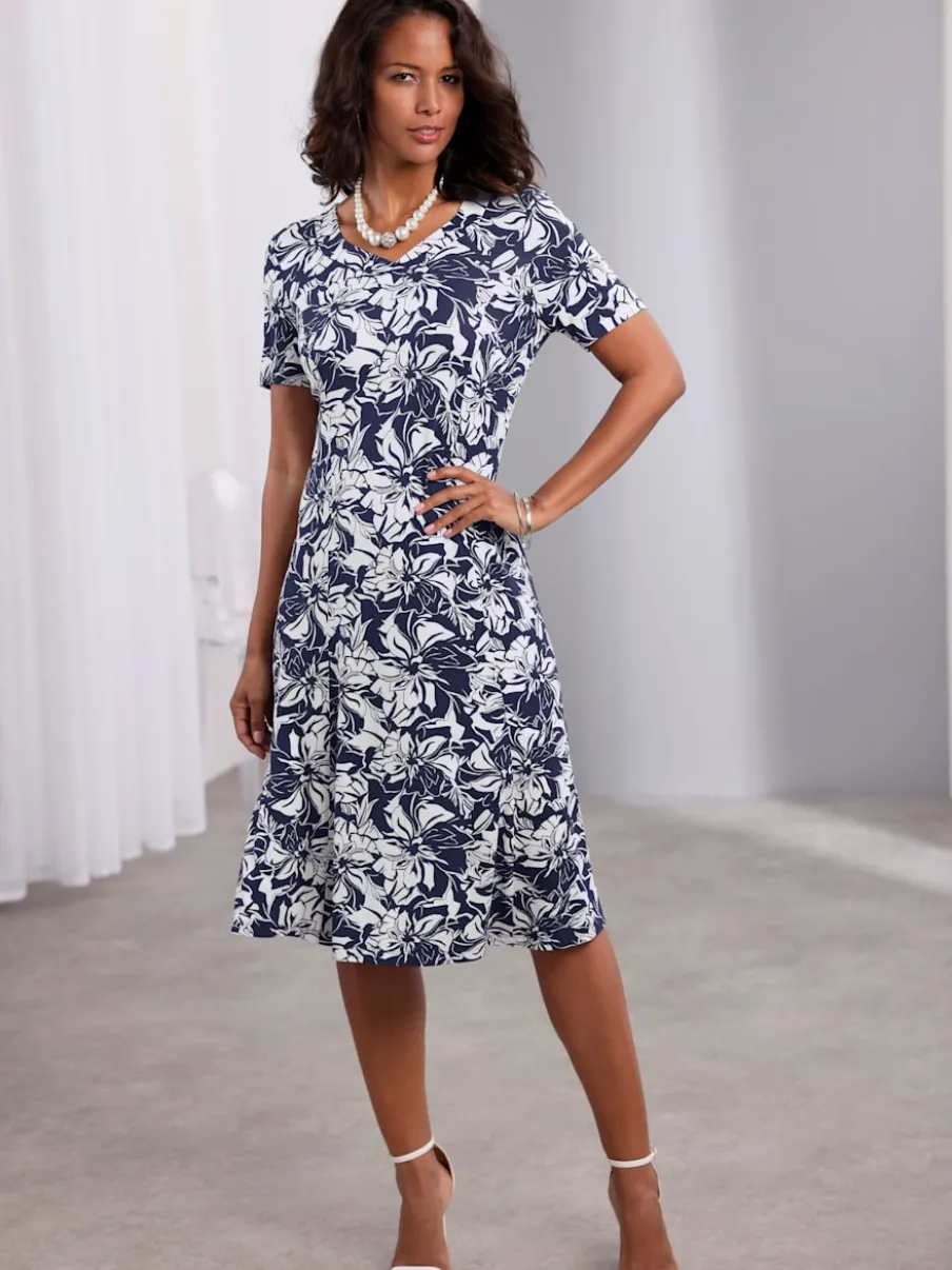 Robe en jersey avec col carré et motif floral