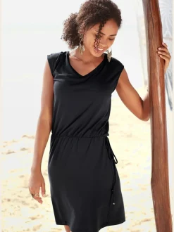 Robe en jersey avec col V et élastique à la taille
