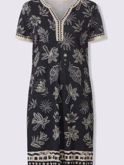 Robe en jersey avec col V et manches courtes à imprimé palmier