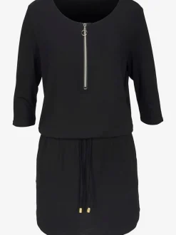 Robe en jersey avec col zippé et manches 3/4 à ceinture élastique