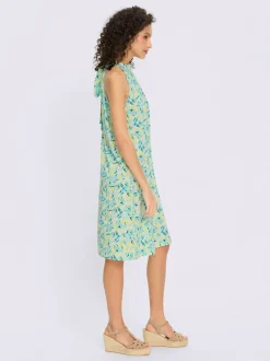 Robe en jersey avec encolure froncée et motif feuilles