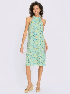 Robe en jersey avec encolure froncée et motif feuilles