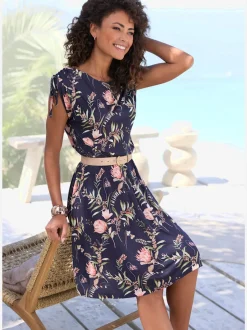 Robe en jersey avec encolure ronde et fronces aux manches