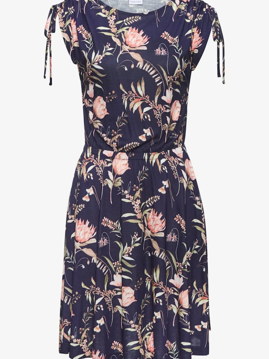 Robe en jersey avec encolure ronde et fronces aux manches