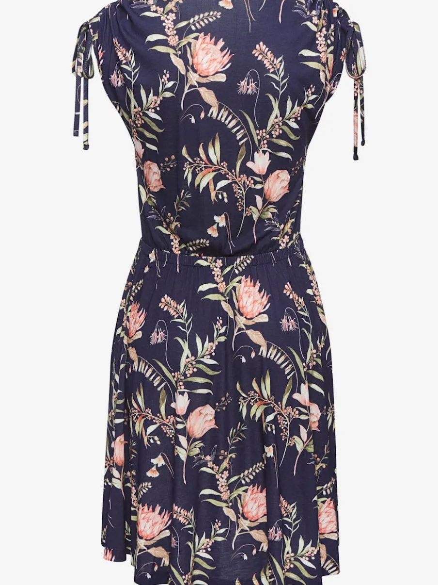 Robe en jersey avec encolure ronde et fronces aux manches