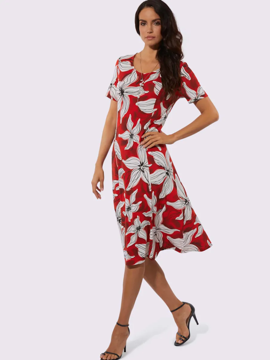 Robe en jersey avec encolure ronde et manches courtes à motifs floraux