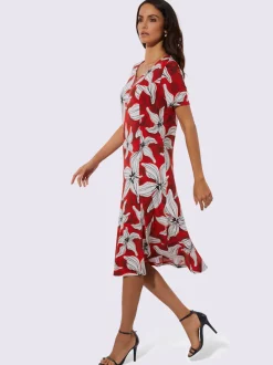 Robe en jersey avec encolure ronde et manches courtes à motifs floraux