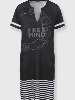 Robe en jersey avec inscription et rayures contrastées