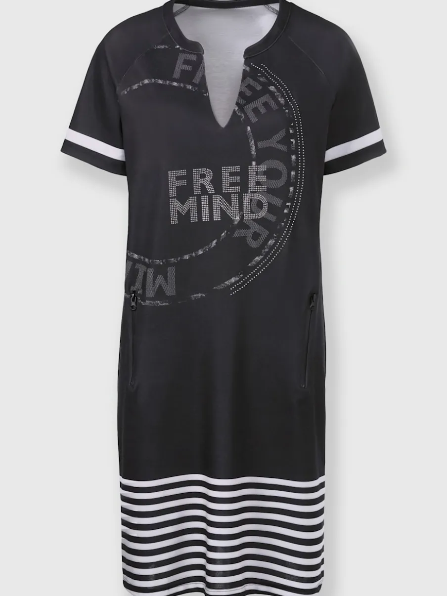 Robe en jersey avec inscription et rayures contrastées