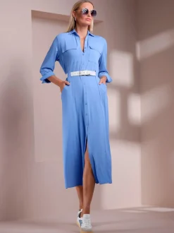 Robe en jersey à col chemise et manches trois quarts